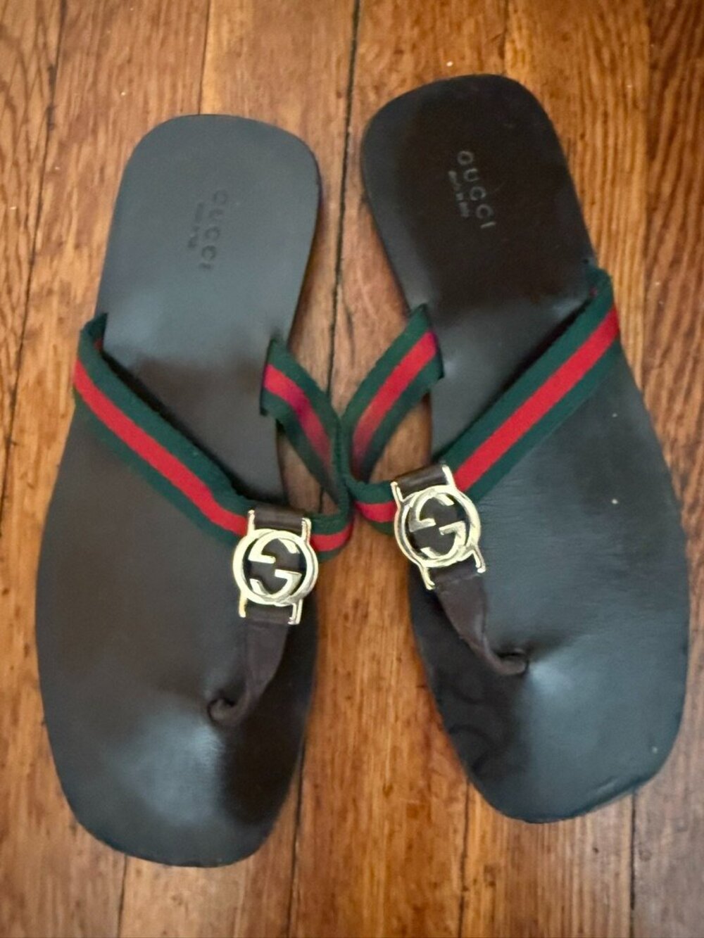 Gucci Brown with Green and Red straps Sandals with Elegant Gold GG Design